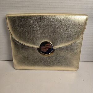 MISS LEWIS Gold Metallic Clutch Wristlet/ Shoulder Bag- Elegant Evening Bag.